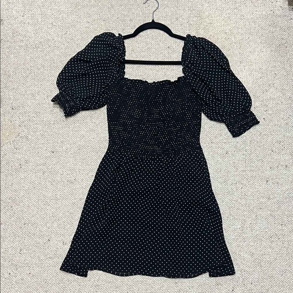 Reformation Mini Black Polka Dot Dress